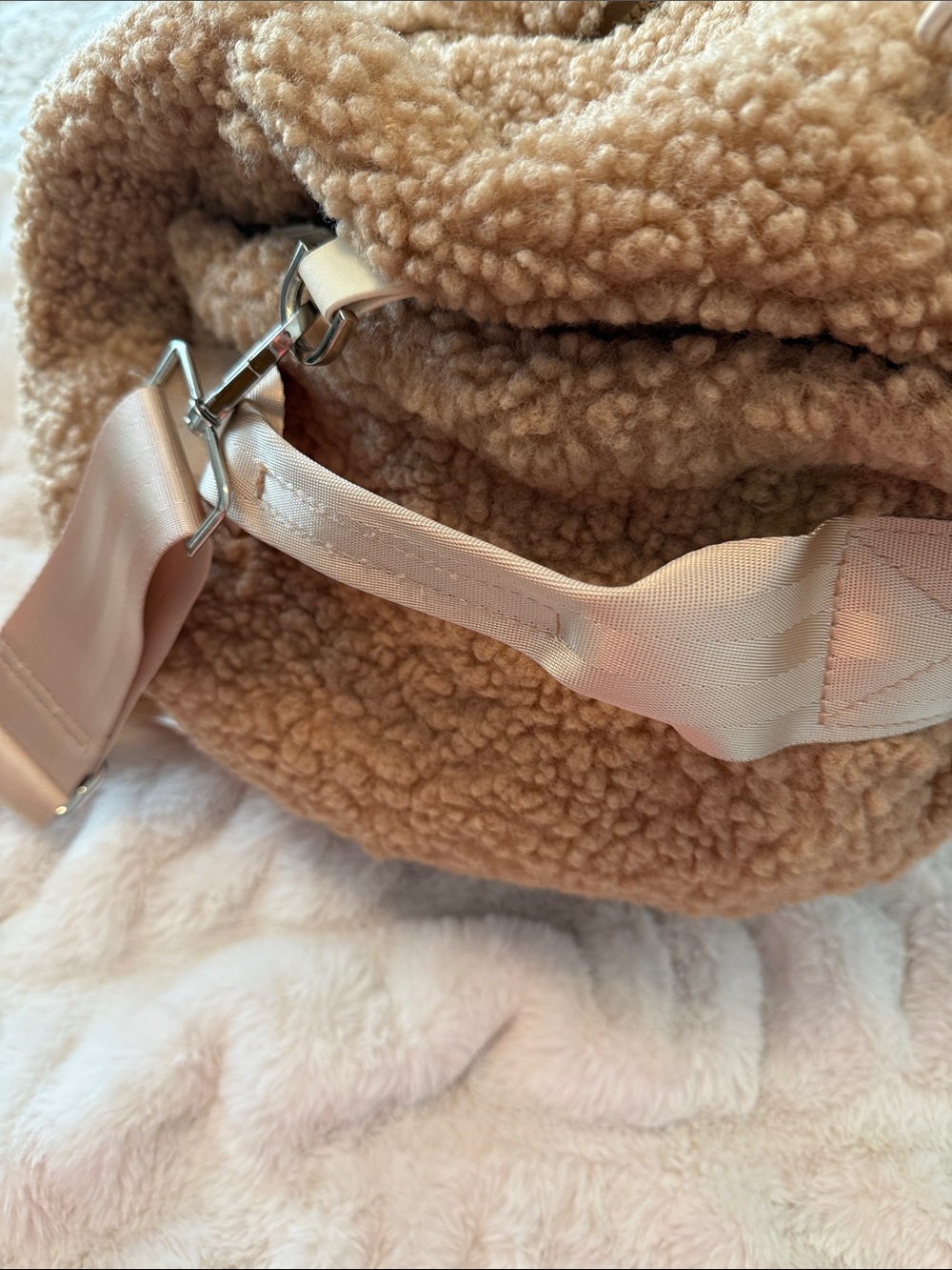 Altar'd State Camel Sherpa Duffel with Cream Trim - Picture 7 of 10